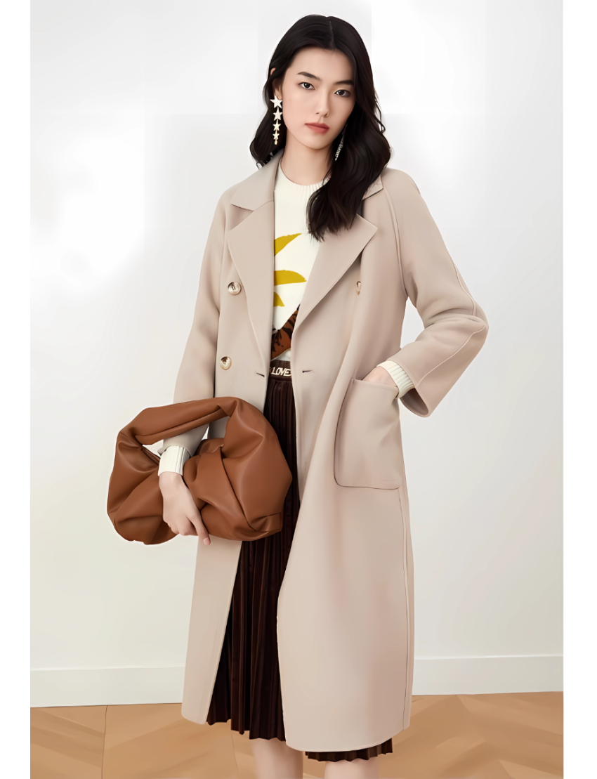 Long pure wool coat with a suit collar