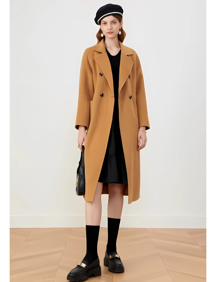 Long pure wool coat with a suit collar