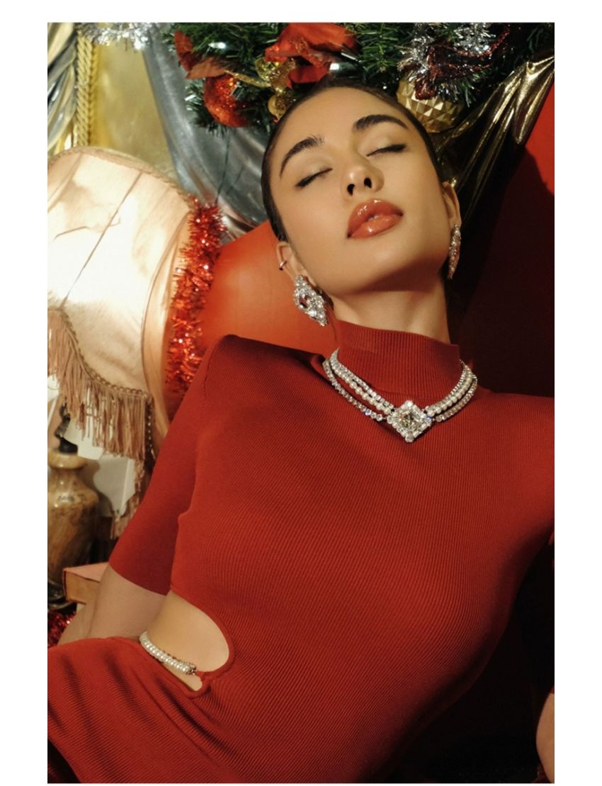 Hollow Knitted Pearl Sexy Hot Girl Skirt