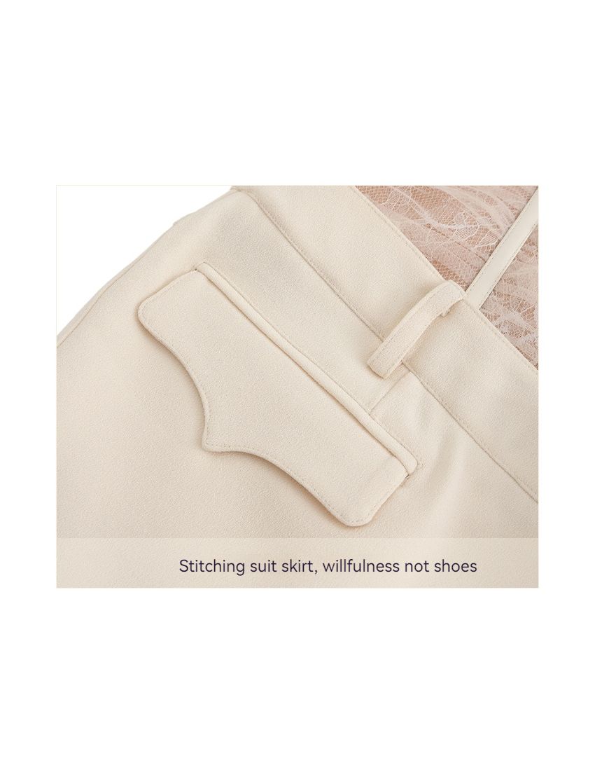 Lace mesh pleated leather dress